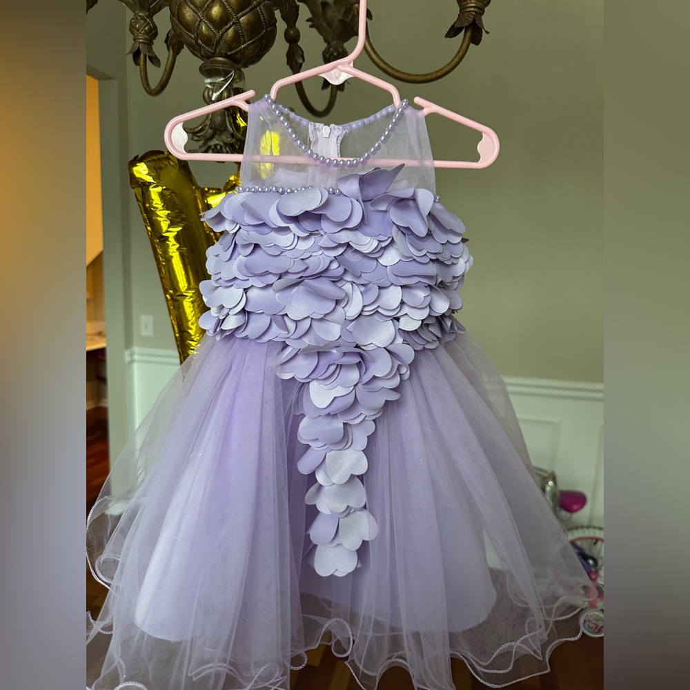 Party evening gown toddler dress pedals beads bow tie